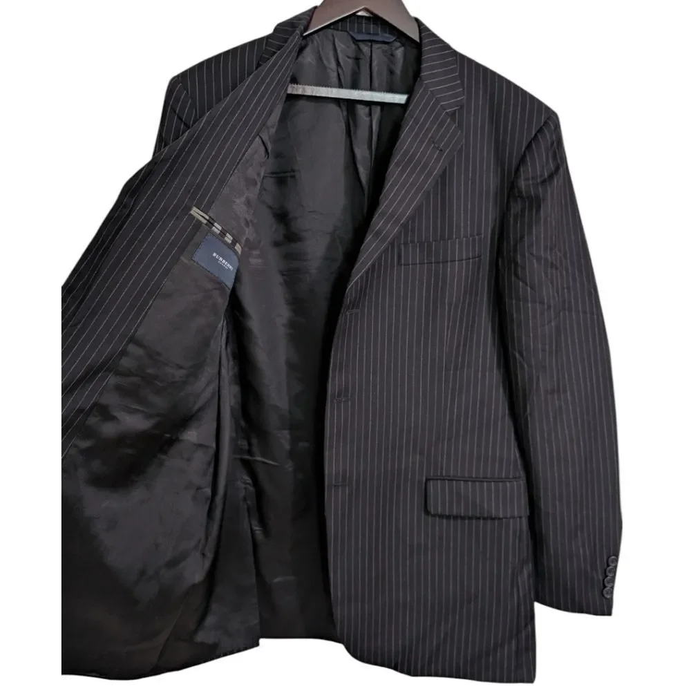 Burberry London Nordstrom Pinstripe Wool Suit Jacket Blazer Black 44L